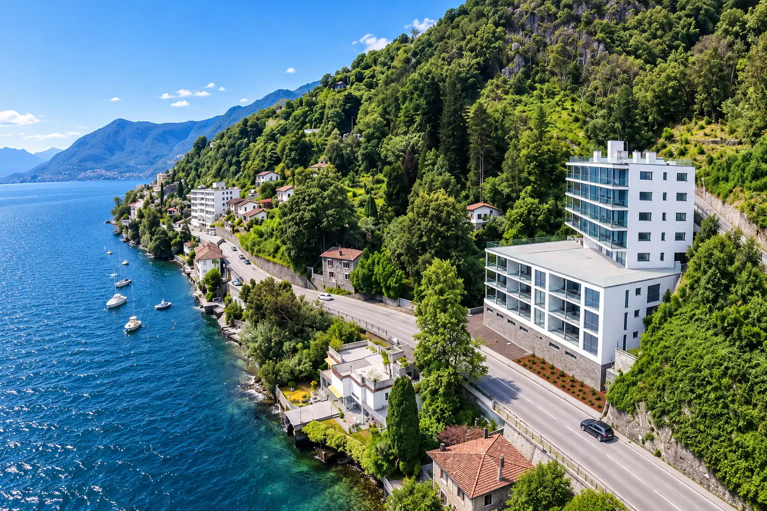 Vista aerea della residenza sul Lago Maggiore a Brissago